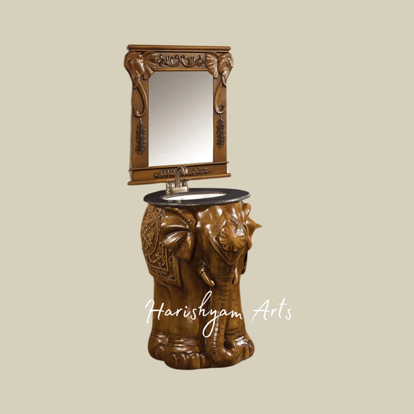 Royal Elephant Carved Wooden Bathroom Vanity with Mirror