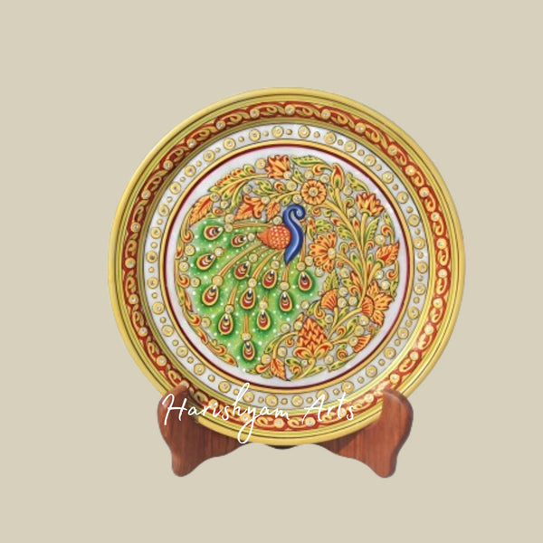 Royal Gold & Red Marble Round Plate – Exquisite Decorative Showpiece