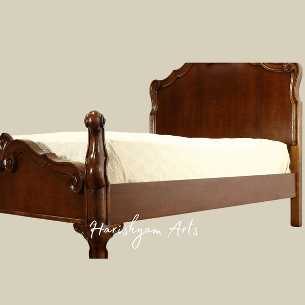 Royal Handcrafted Wooden Bed with Curved Headboard