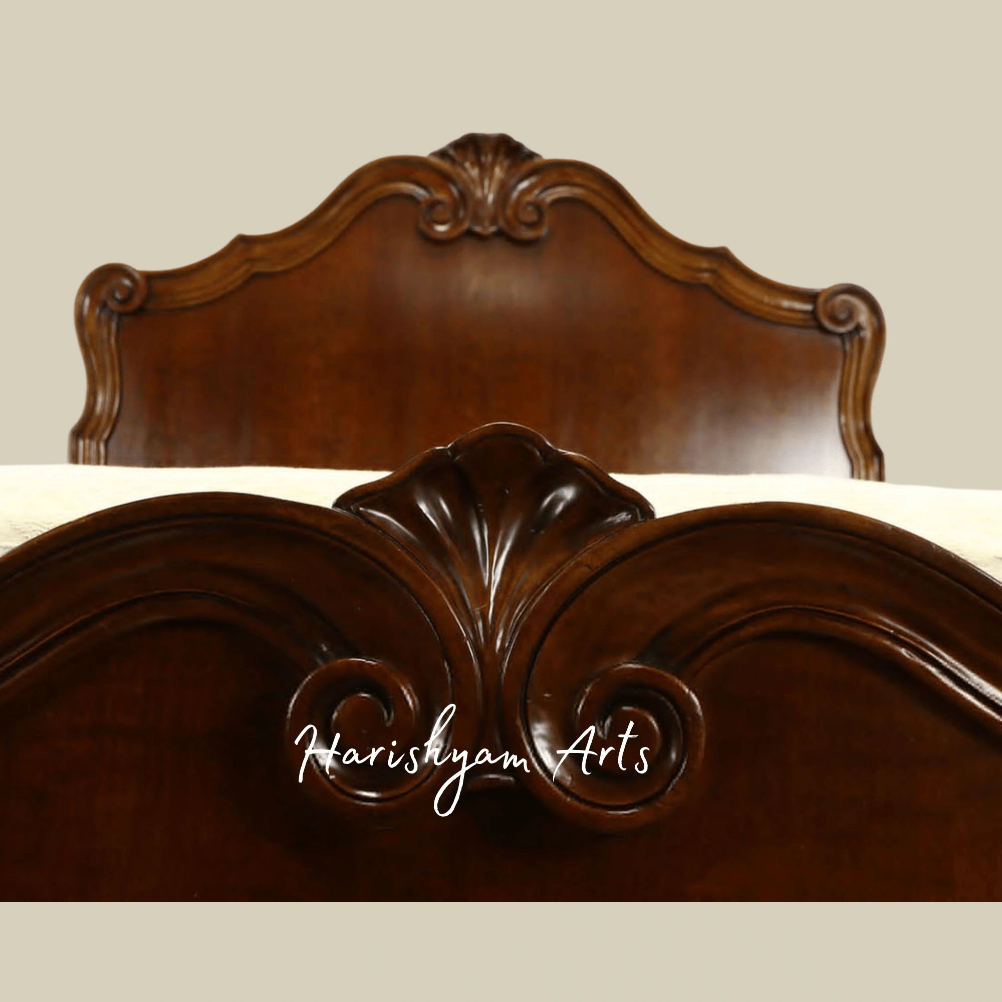 Royal Handcrafted Wooden Bed with Curved Headboard