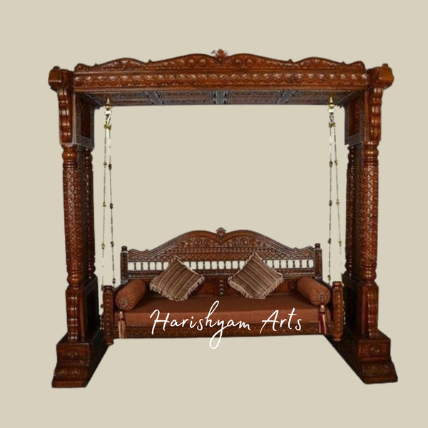 Royal Teak Wood Carved Jhula for Living Room