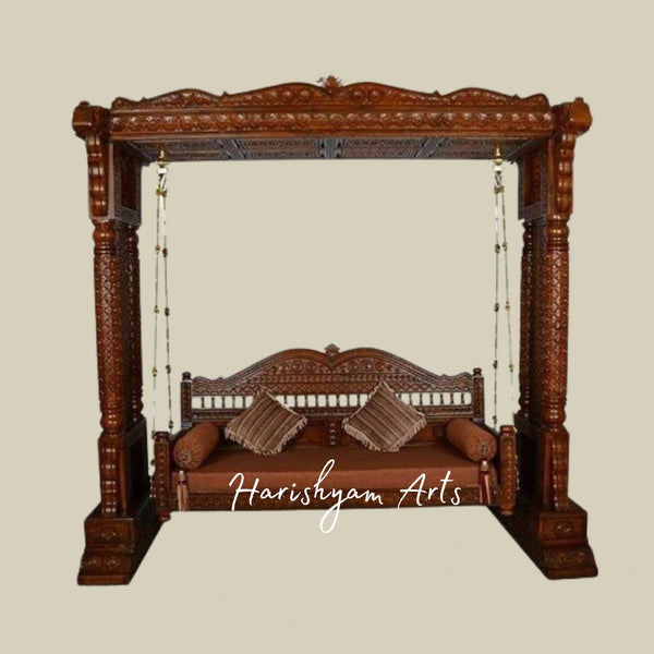 Royal Teak Wood Carved Jhula for Living Room