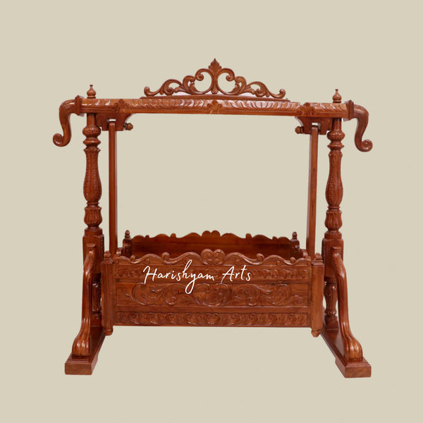 Royal Teak Wood Natural Brown Handmade Baby Cradle