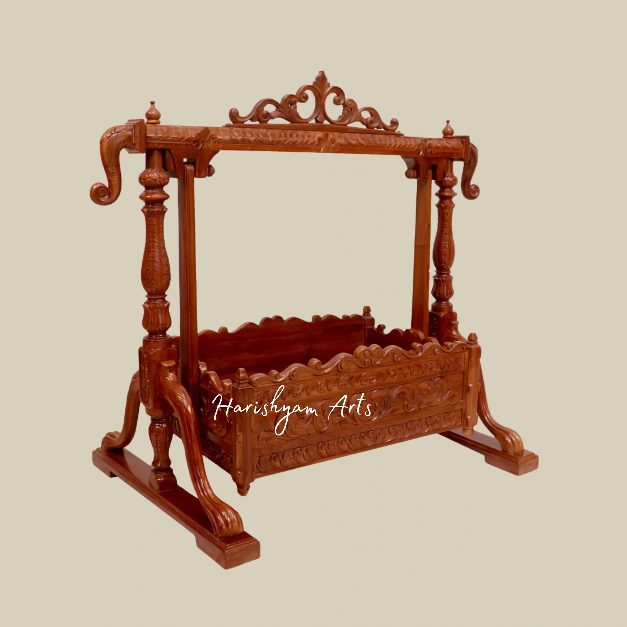 Royal Teak Wood Natural Brown Handmade Baby Cradle