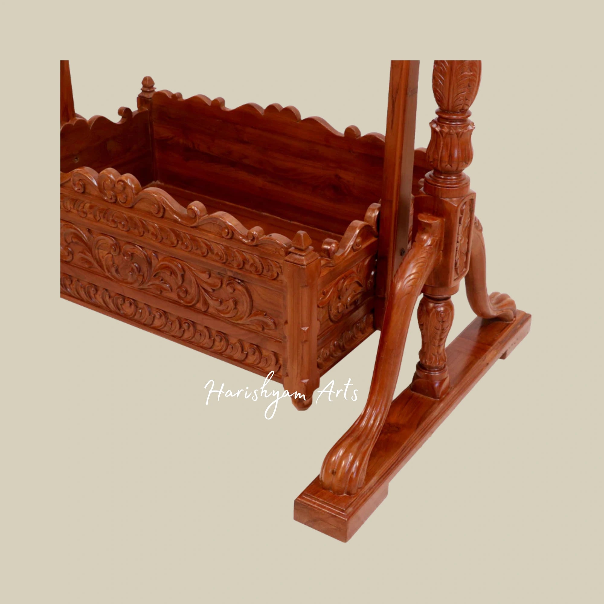 Royal Teak Wood Natural Brown Handmade Baby Cradle