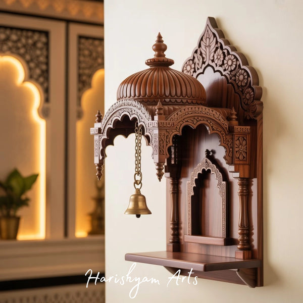 Royal Teak Wood Wall Temple with Dome Design