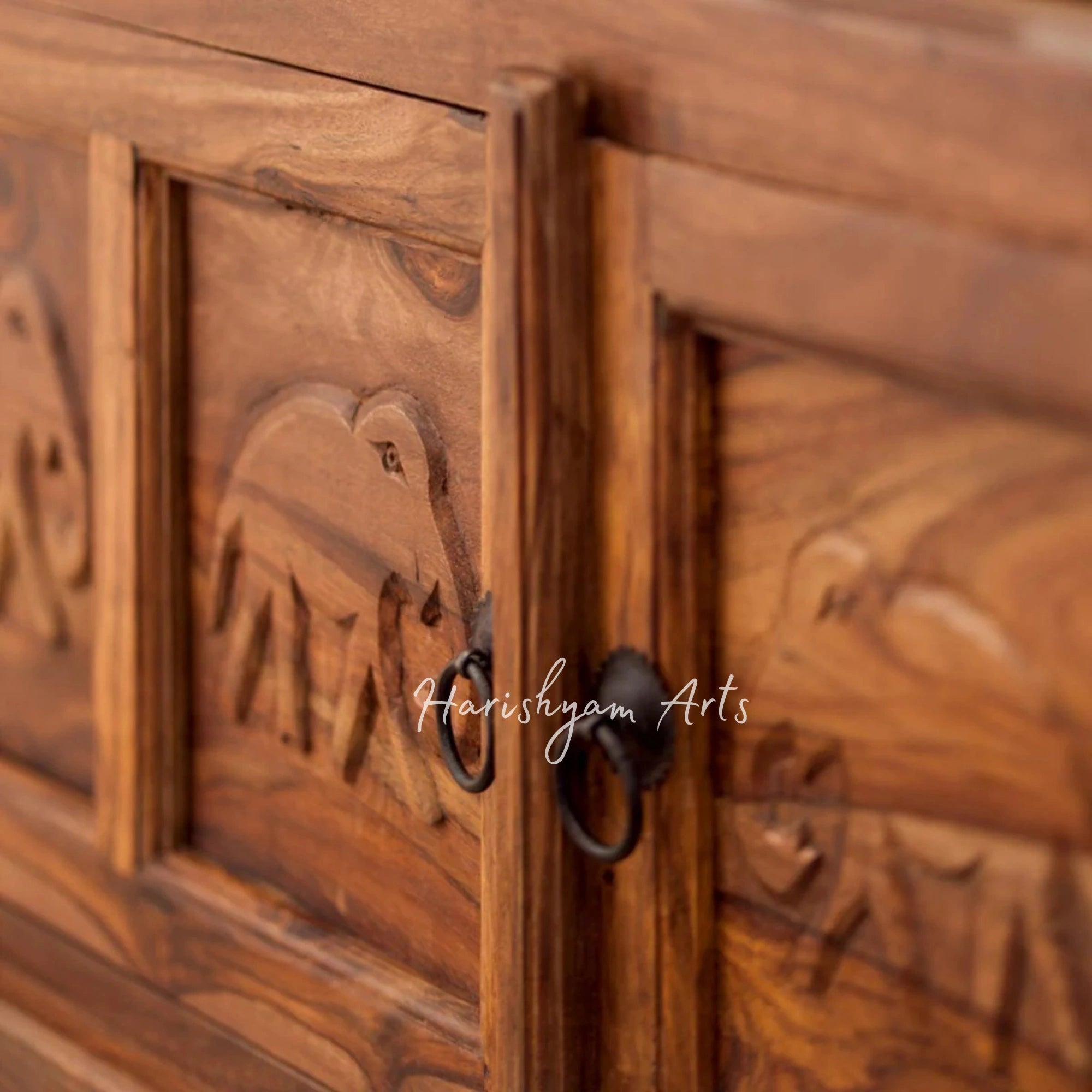 Royal Wooden Shoe Rack with Seating & Elephant Carved Panels