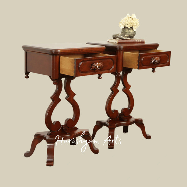Rustic Antique Style Wooden Bedside Cabinet