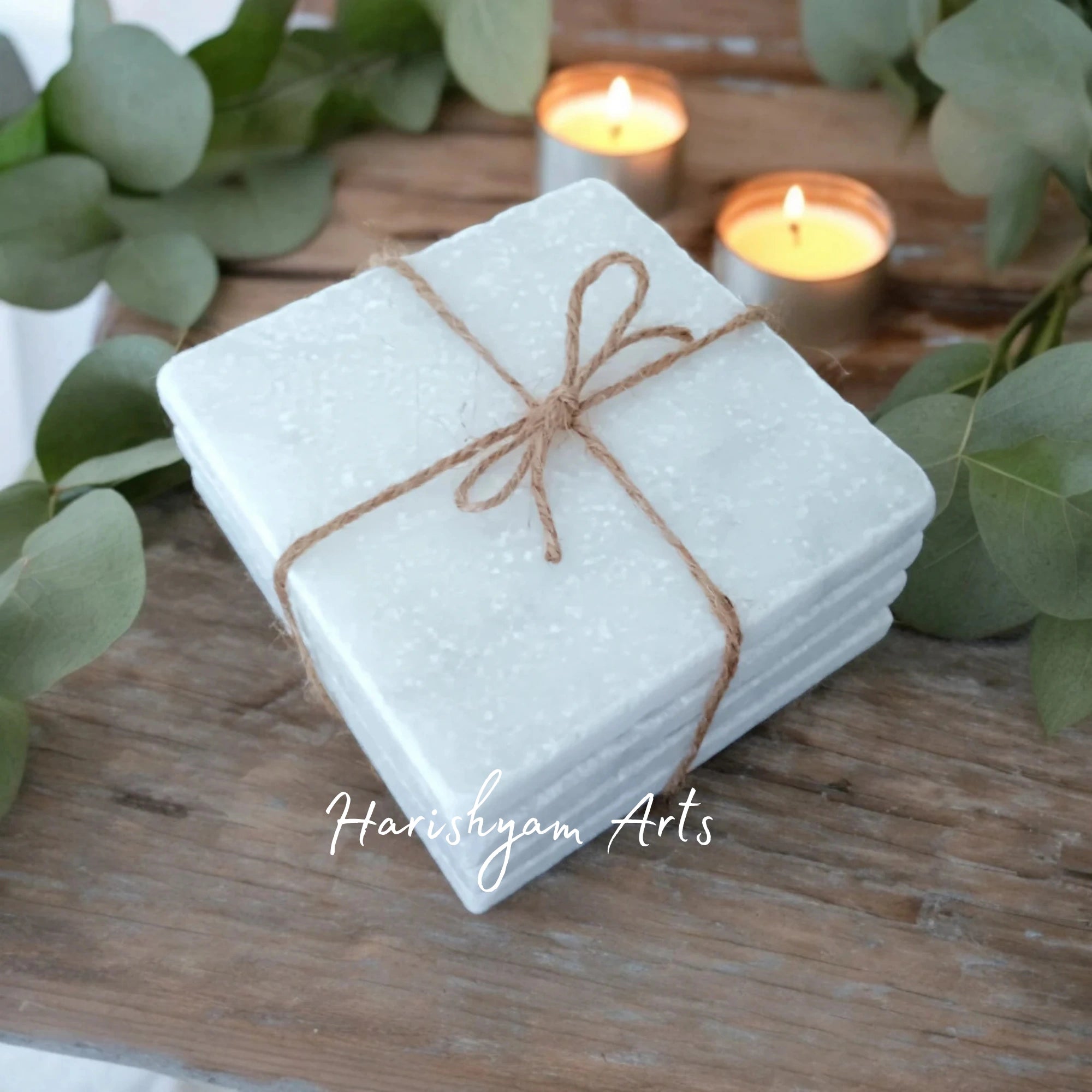 Rustic Marble Stone Coasters Set of 6 Pale Matt Natural Chunky Heavy Tumbled White Grey Marble Tile Coasters