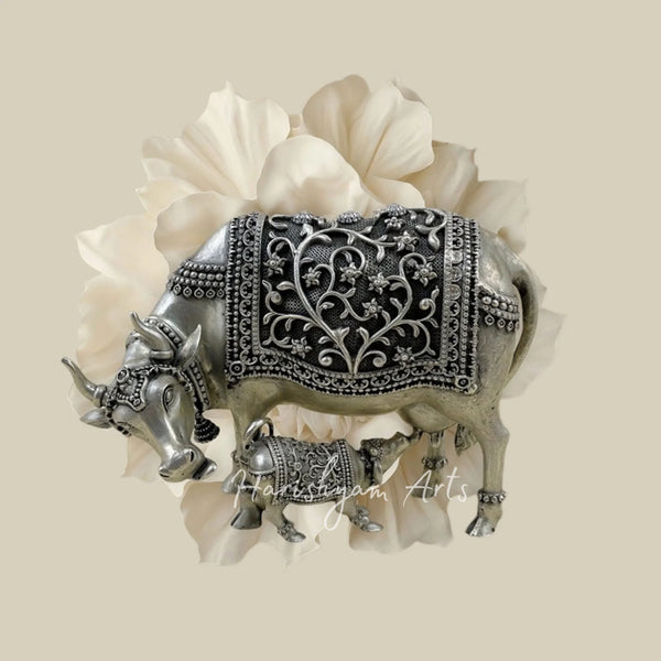 Sacred Cow and Calf Divine Oxidised Gold Idol