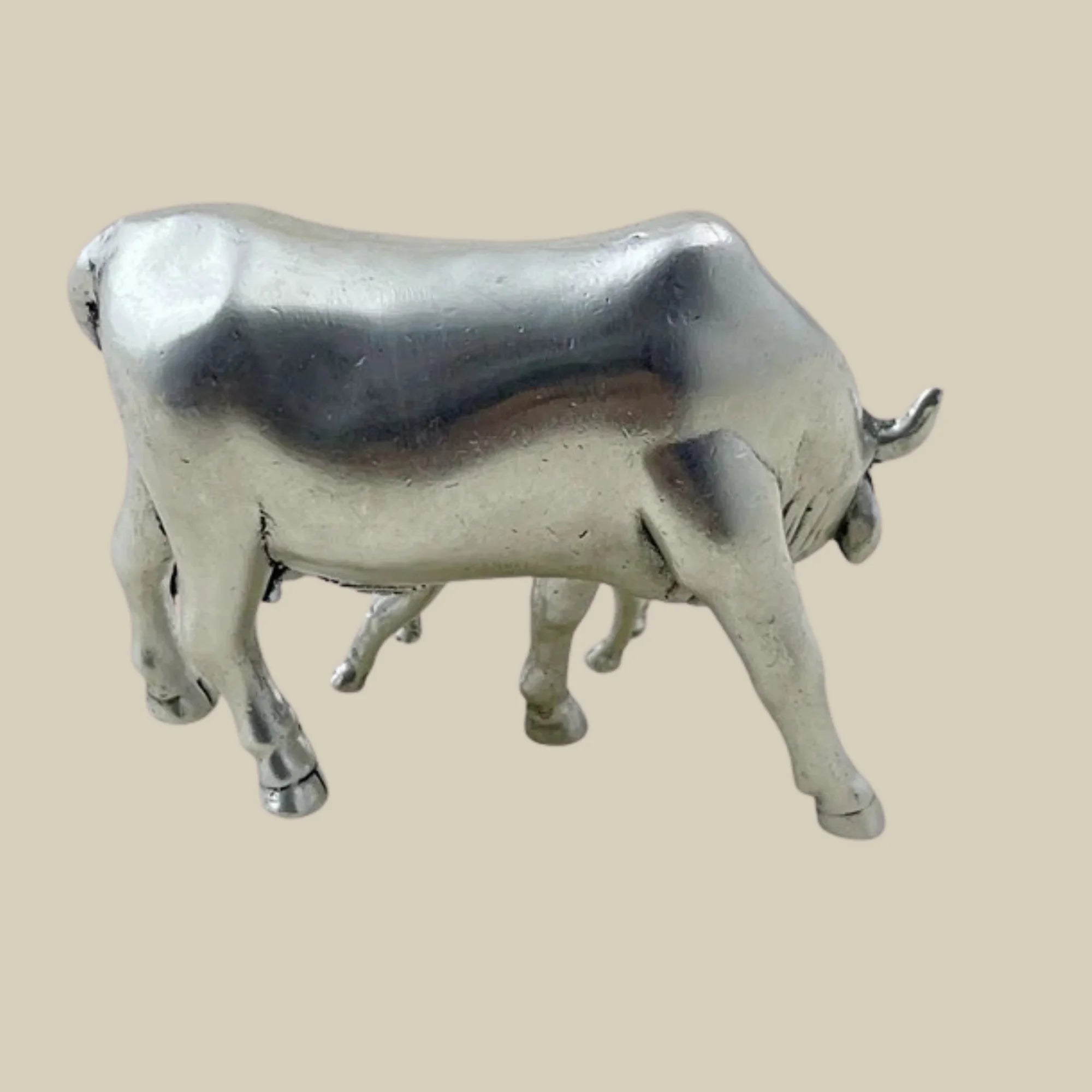 Sacred Cow and Calf Symbol of Abundance Heavy Gold Idol