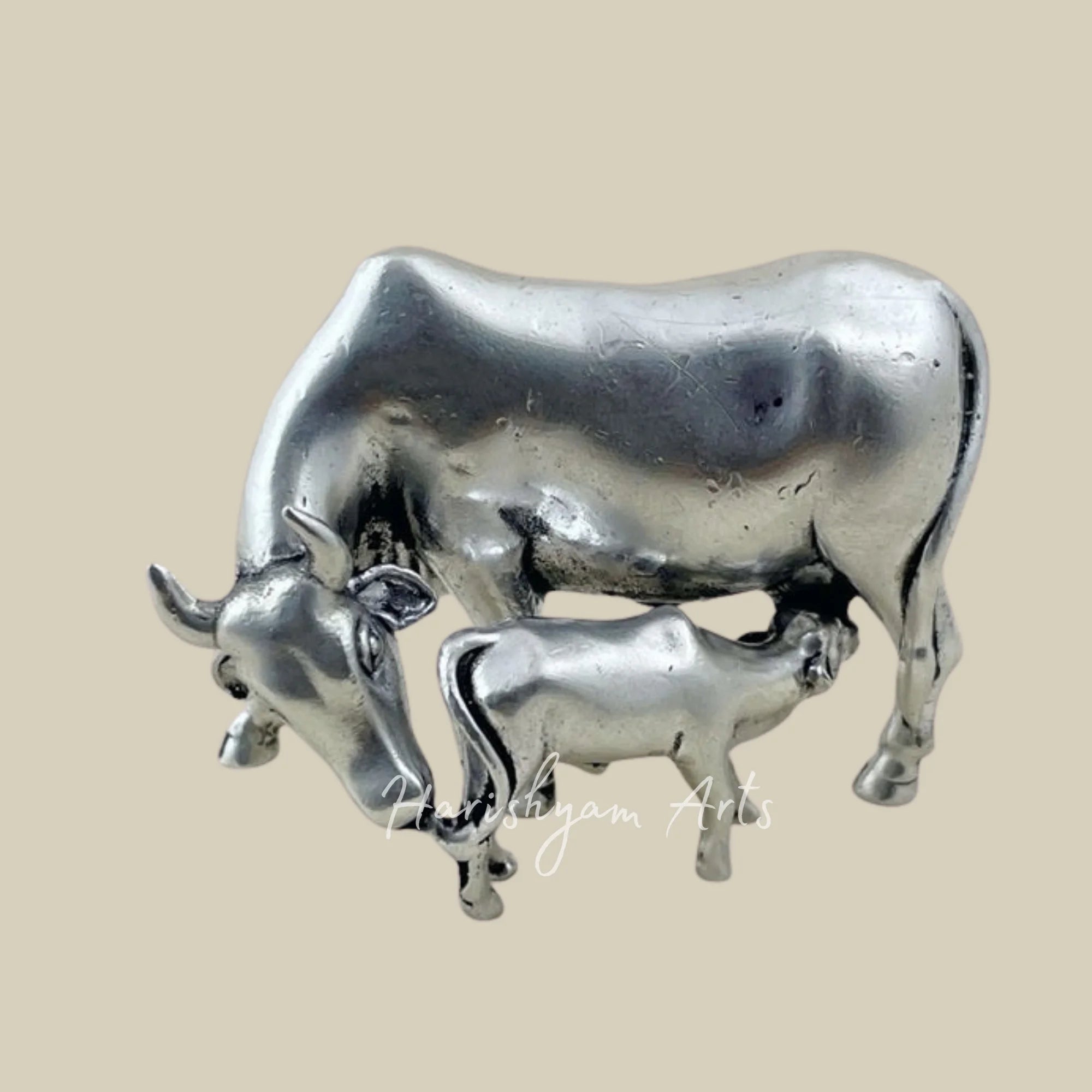 Sacred Cow and Calf Symbol of Abundance Heavy Gold Idol