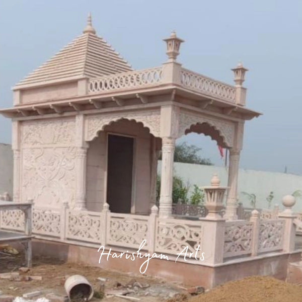 Serene Heritage Sandstone Mandir | Handcrafted Stone Temple with Carved Pillars, Jaali Balustrade & Traditional Shikhara Roof