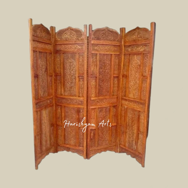 Sheesham Wood 4 Panel Partition and Room Divider with Screen Separator for Living Room
