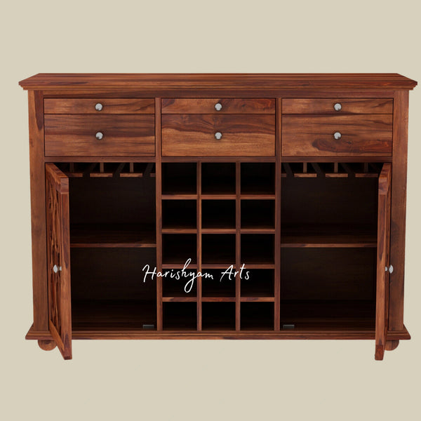 Sheesham Wood Bar Cabinet with Walnut Polish and Storage