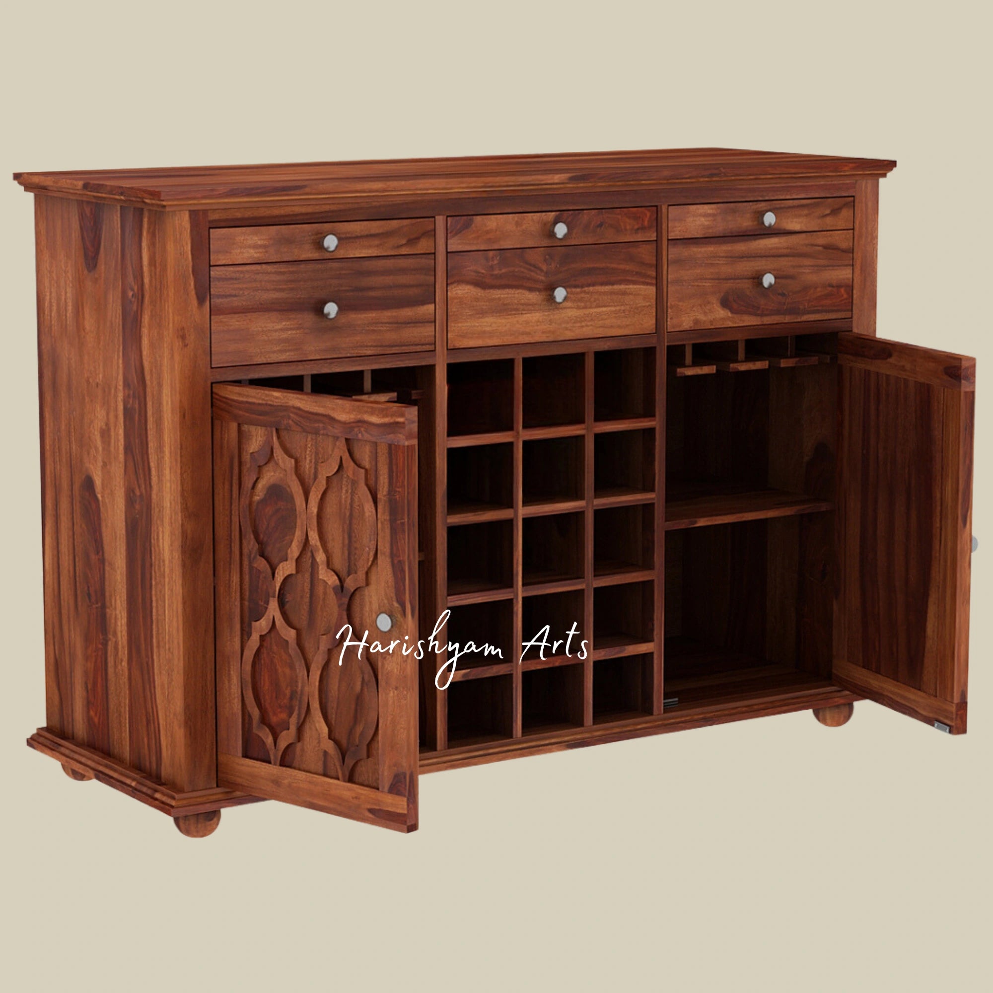 Sheesham Wood Bar Cabinet with Walnut Polish and Storage