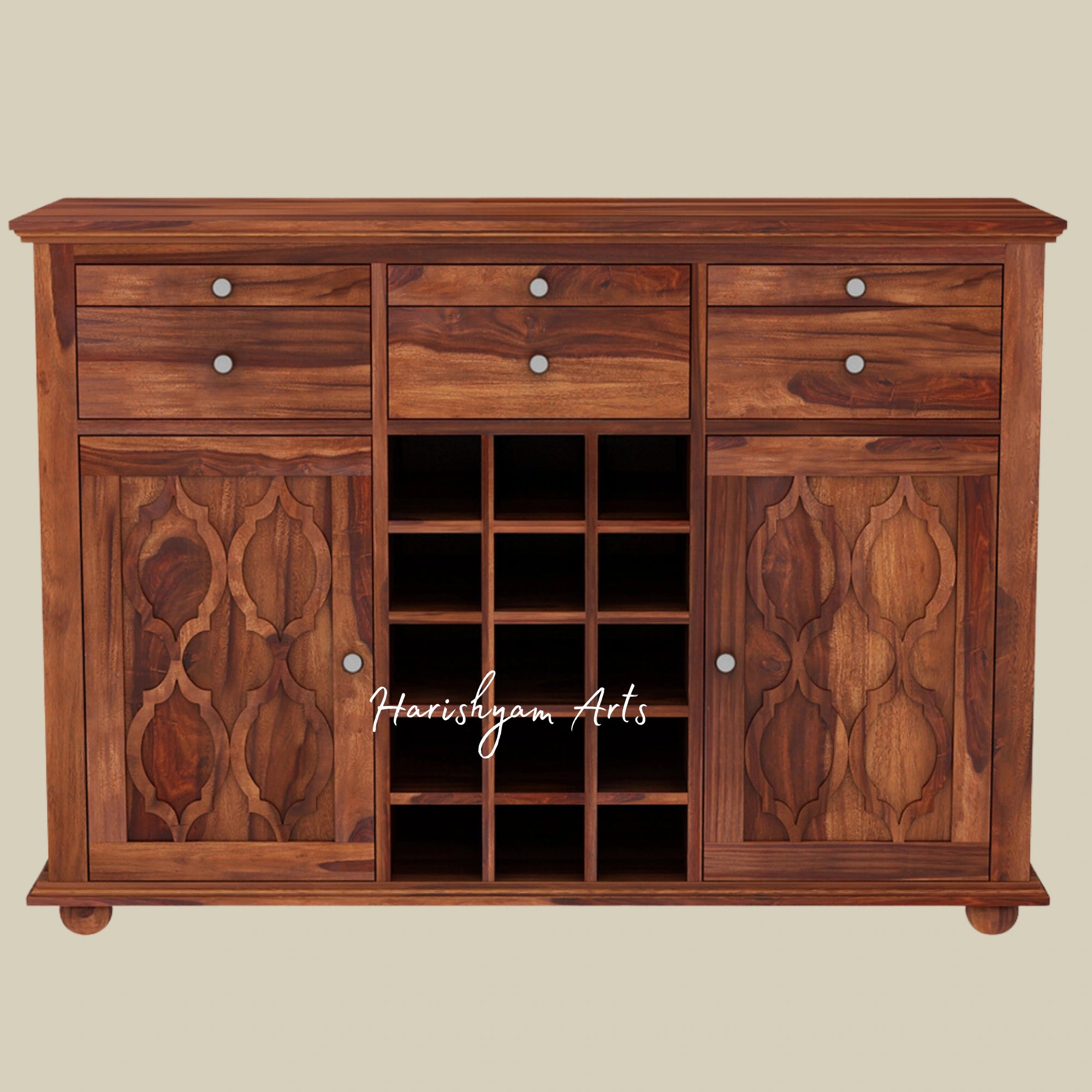 Sheesham Wood Bar Cabinet with Walnut Polish and Storage