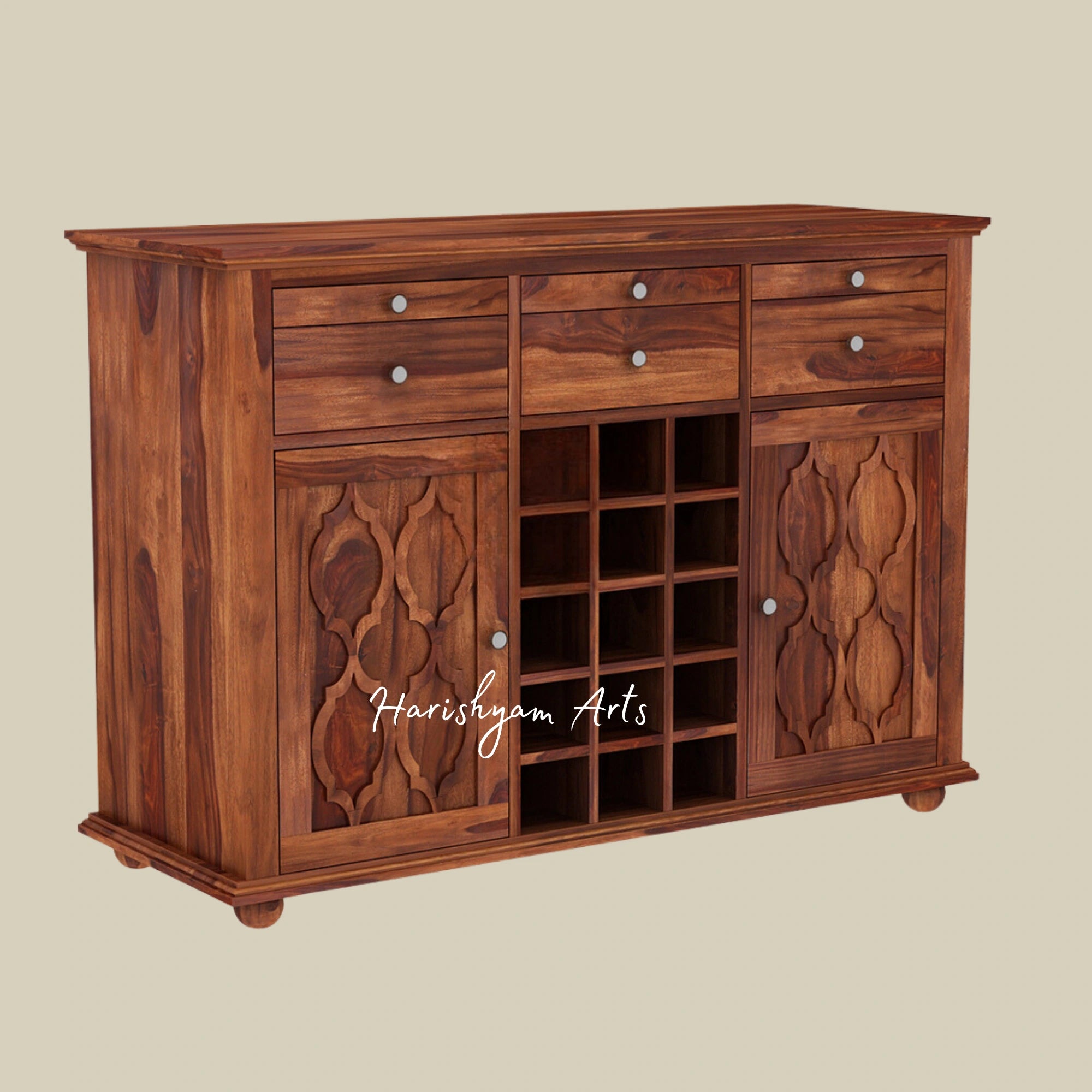 Sheesham Wood Bar Cabinet with Walnut Polish and Storage