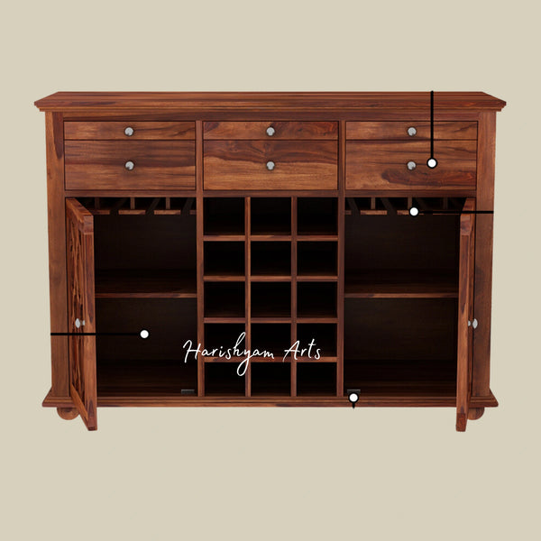 Sheesham Wood Bar Cabinet with Walnut Polish and Storage