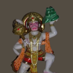 Shri Hanuman Carrying Sanjeevani Mountain White Marble Sculpture