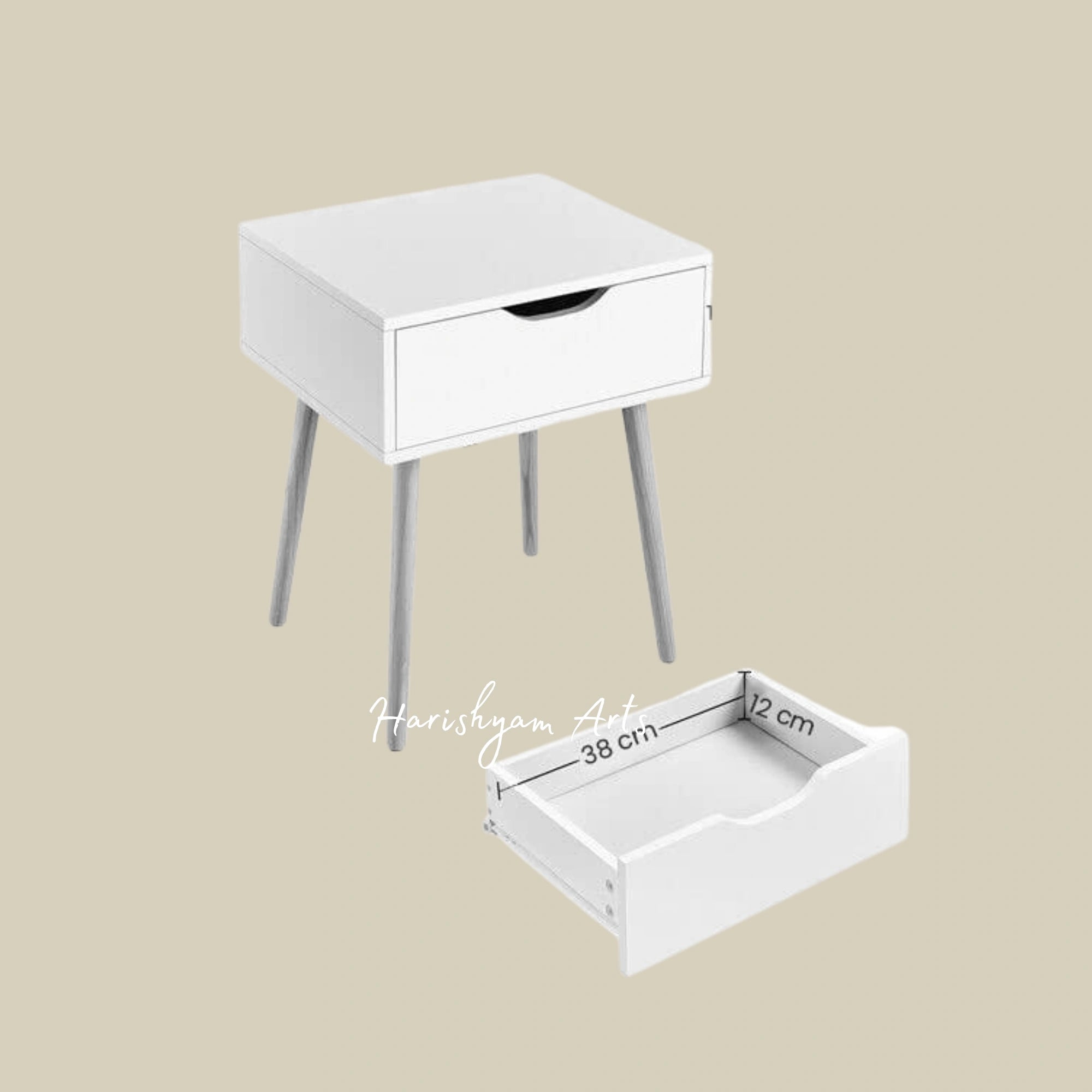 Sleek White Bedside Table with Storage