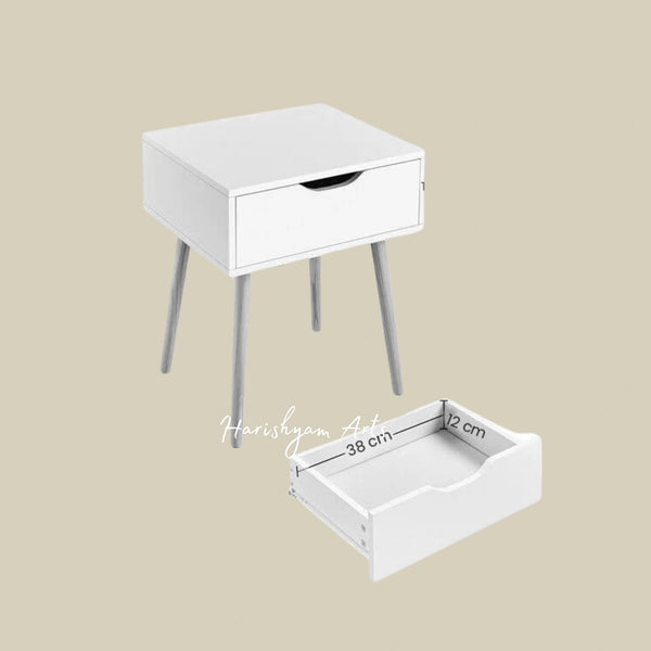 Sleek White Bedside Table with Storage