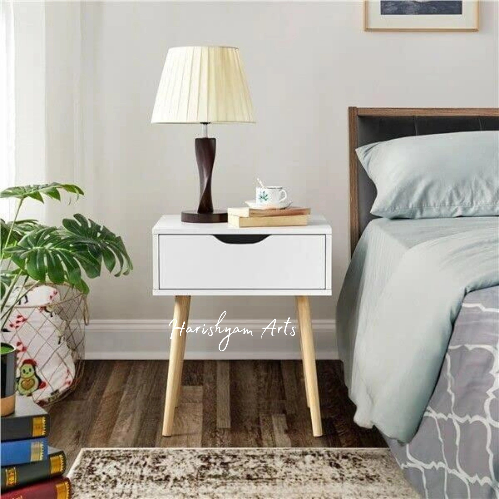 Sleek White Bedside Table with Storage