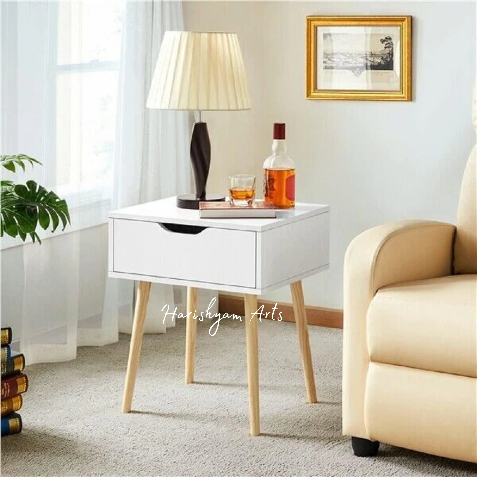 Sleek White Bedside Table with Storage