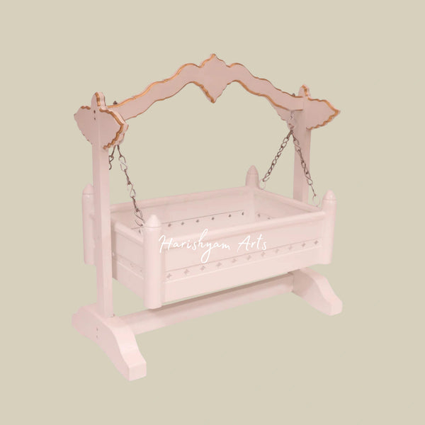 Solid Wood Handmade White Palna Baby Cradle