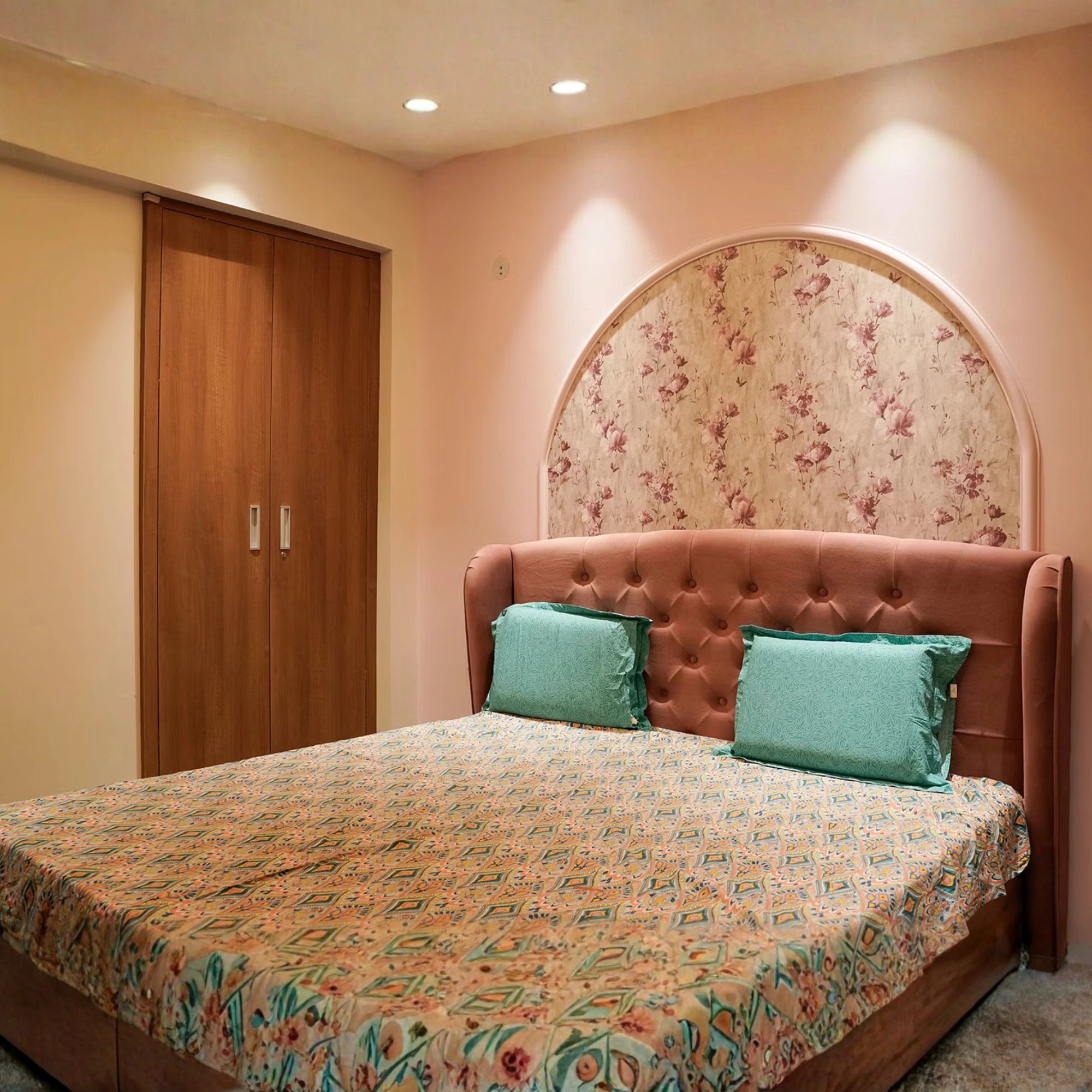 Stylish Blue Kids Bedroom with Illuminated Cloud Wall and Smart Bed Storage