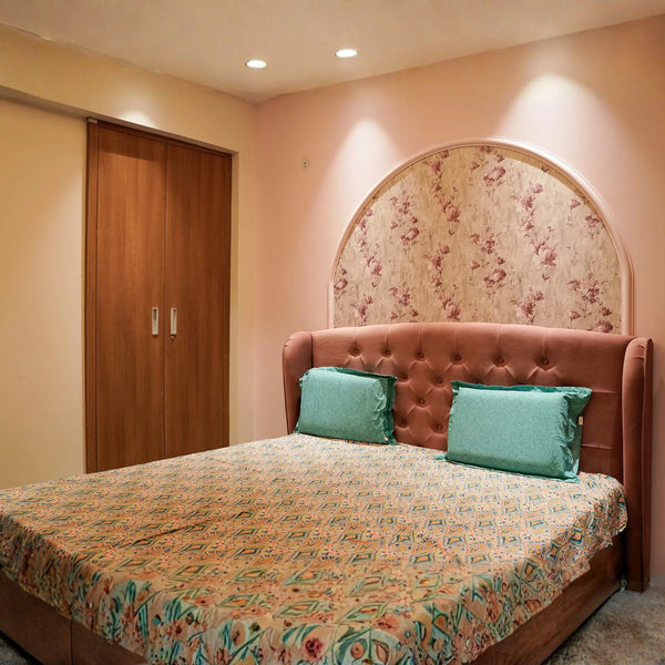 Stylish Blue Kids Bedroom with Illuminated Cloud Wall and Smart Bed Storage