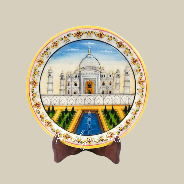 Taj Mahal Inlay Marble Plate – Handcrafted Artistic Showpiece