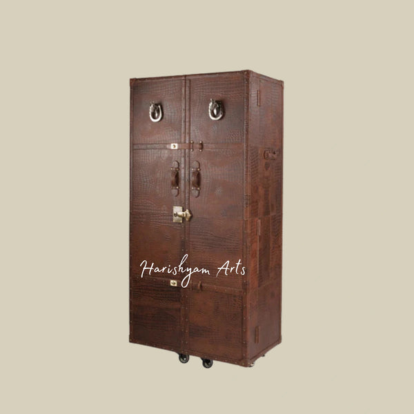 Tall Leather Finish Home Bar Cabinet with Storage