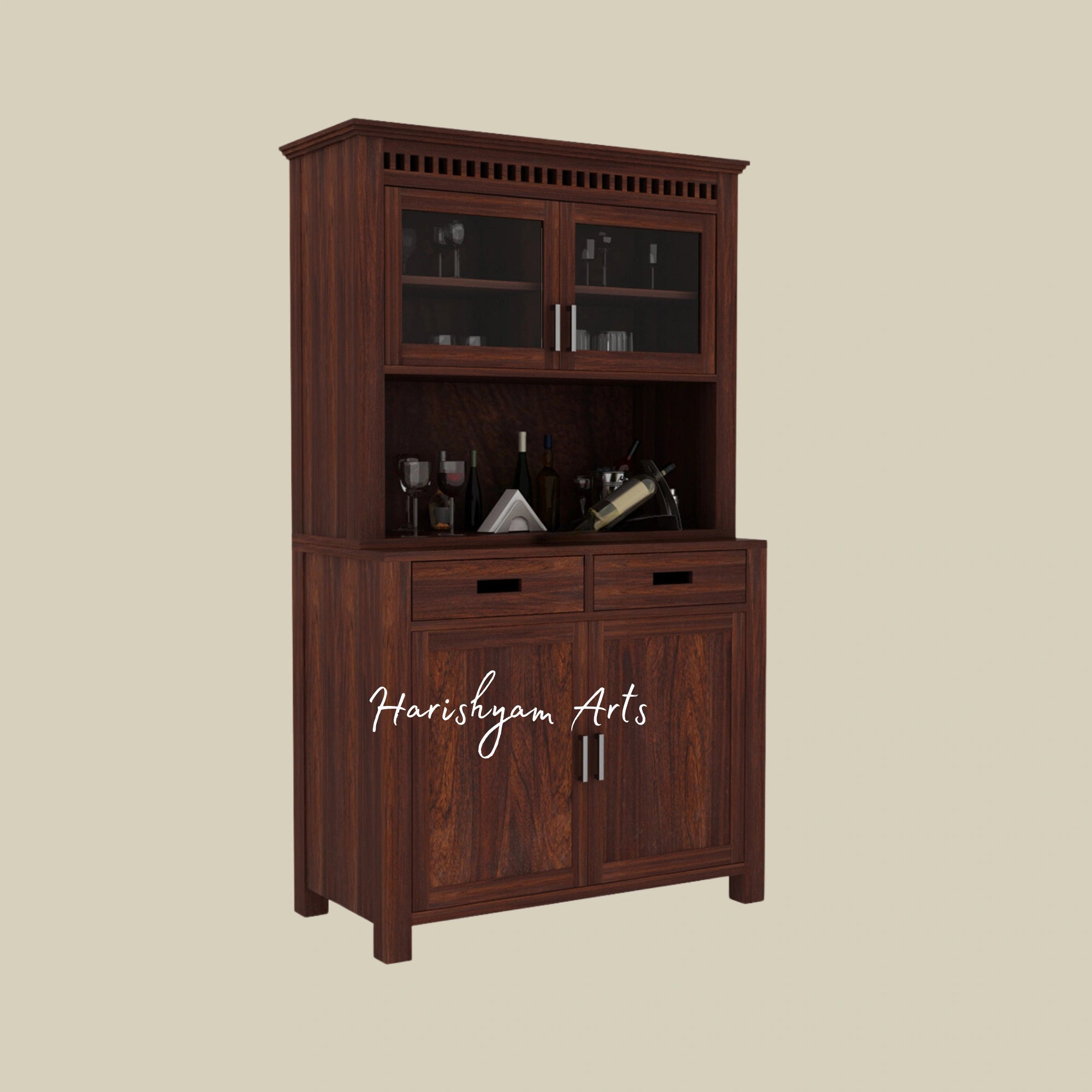 Tall Wine Bar Cabinet with Glass Holders and Storage Compartments