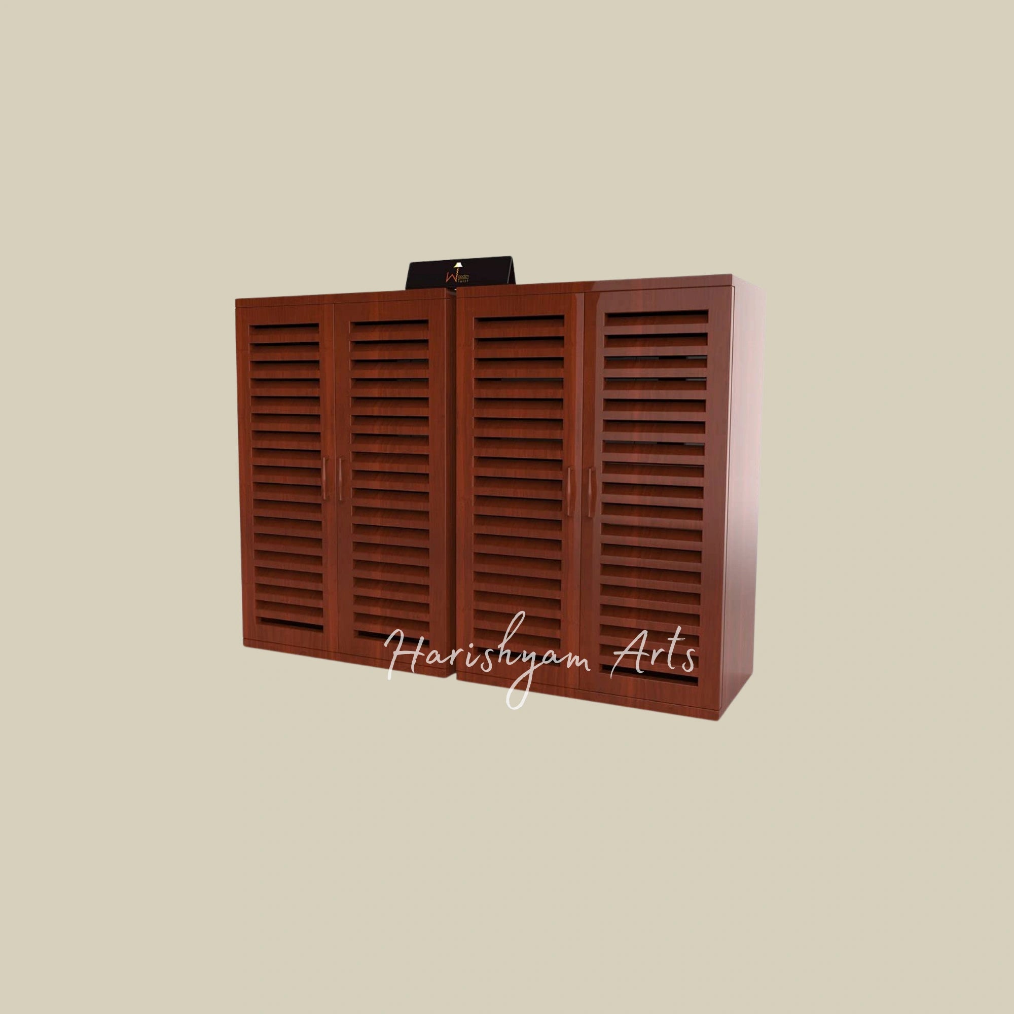 Teak Wood Shoe Rack Cabinet with Unique Wooden Twist Design2