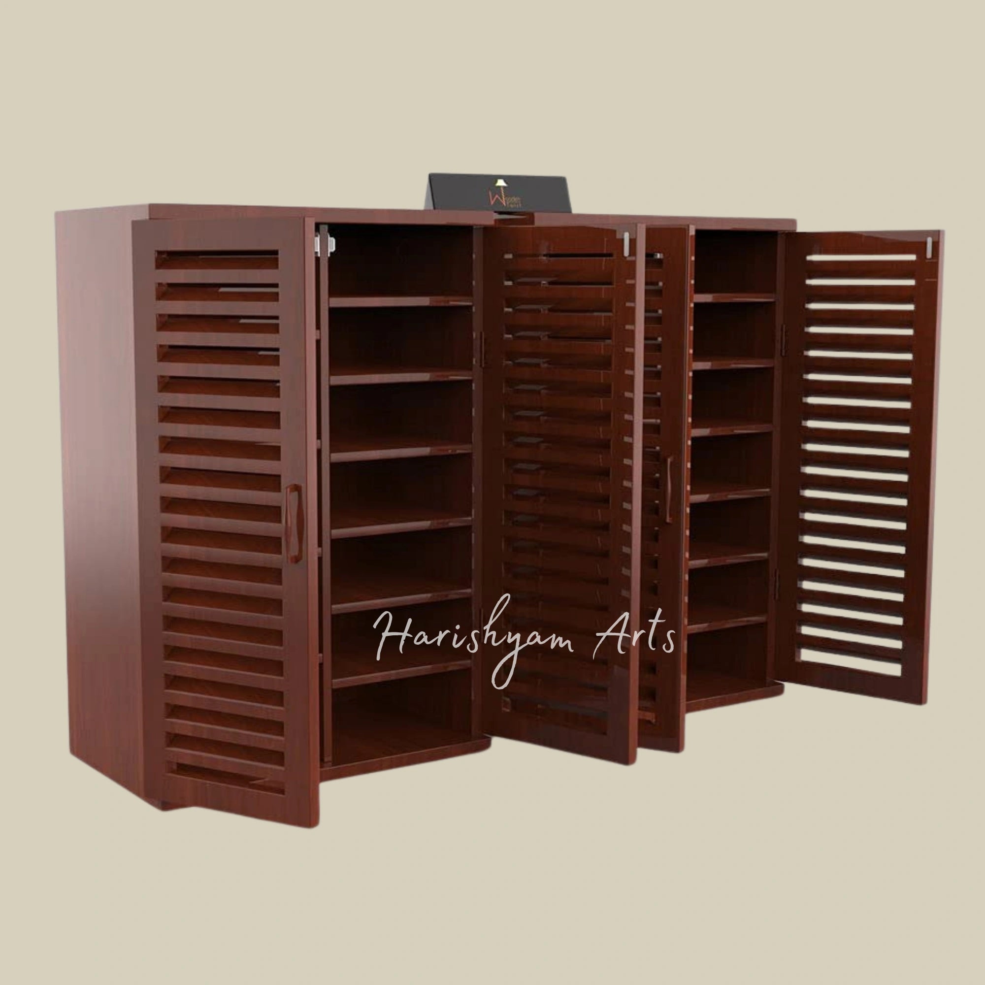 Teak Wood Shoe Rack Cabinet with Unique Wooden Twist Design3