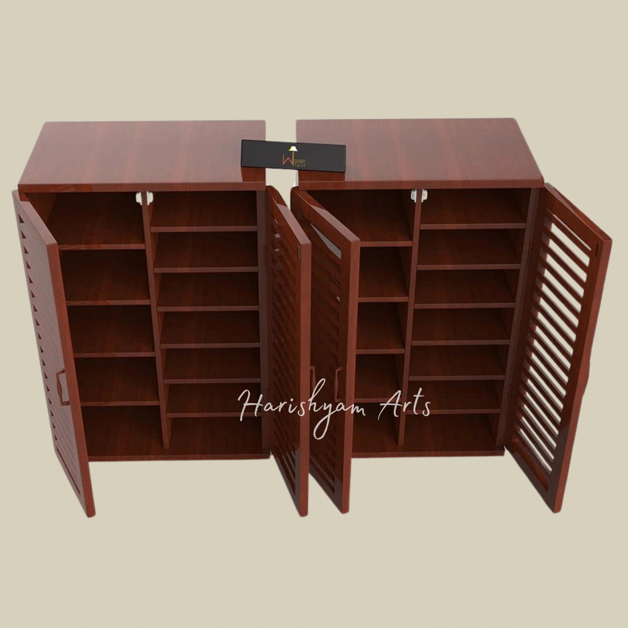 Teak Wood Shoe Rack Cabinet with Unique Wooden Twist Design5