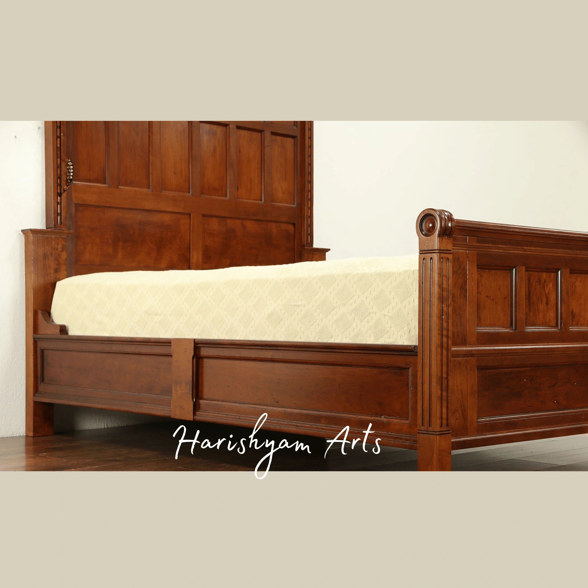 Timeless Antique Wooden Bed Handcrafted Victorian Style with Ornate Details