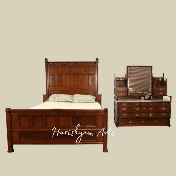 Timeless Antique Wooden Bed Handcrafted Victorian Style with Ornate Details