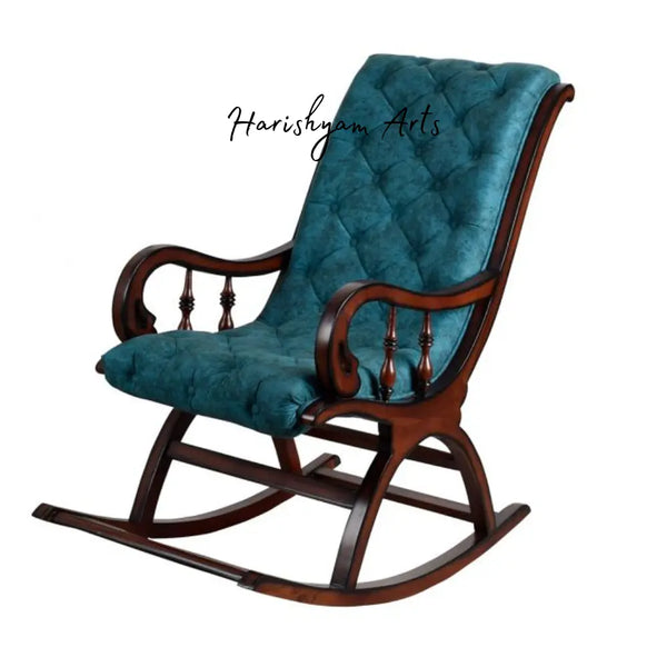 Touffy Fabric Upholstered Rocking Chair in Brown Turquoise