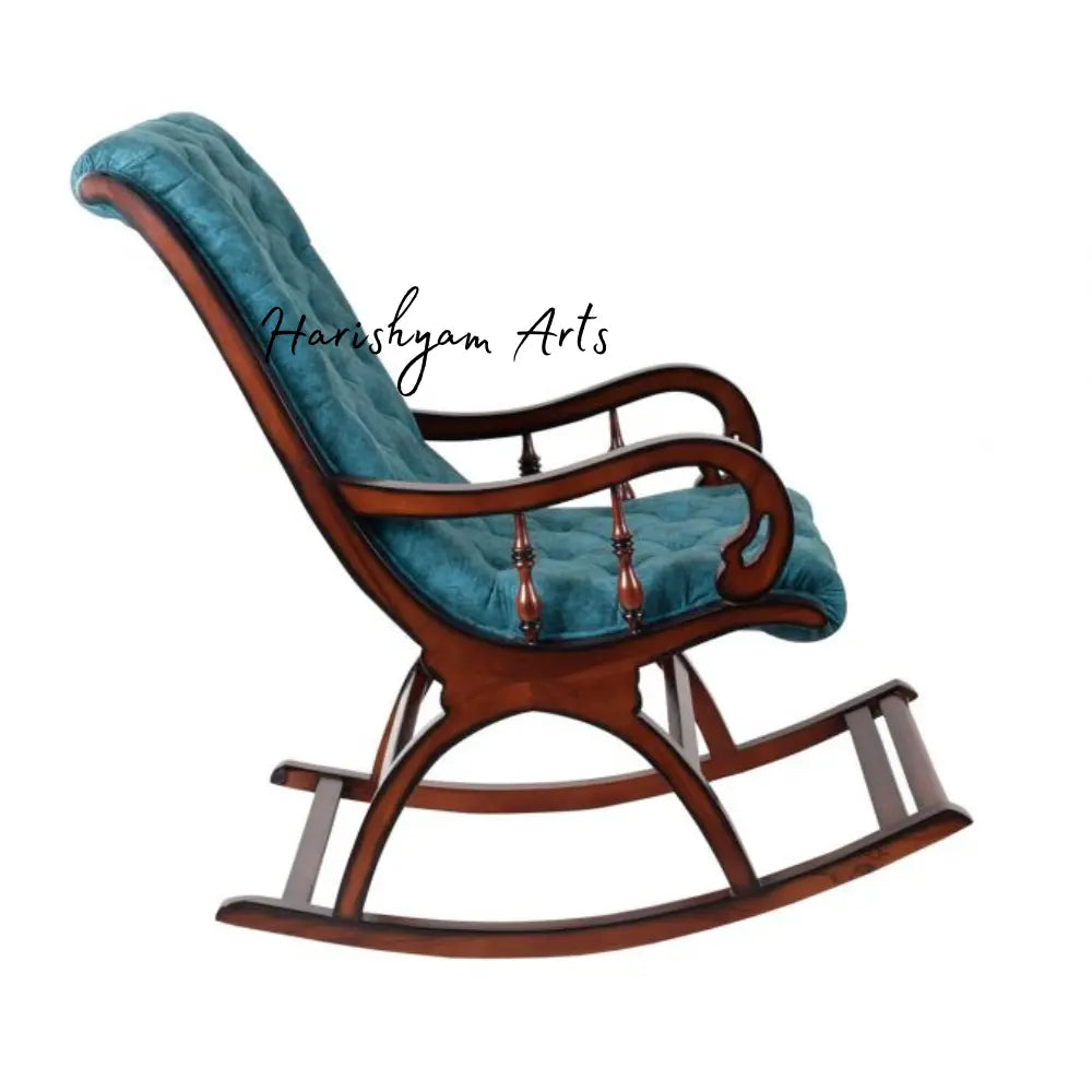 Touffy Fabric Upholstered Rocking Chair in Brown Turquoise