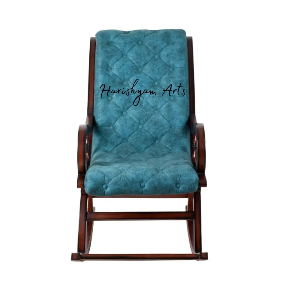 Touffy Fabric Upholstered Rocking Chair in Brown Turquoise