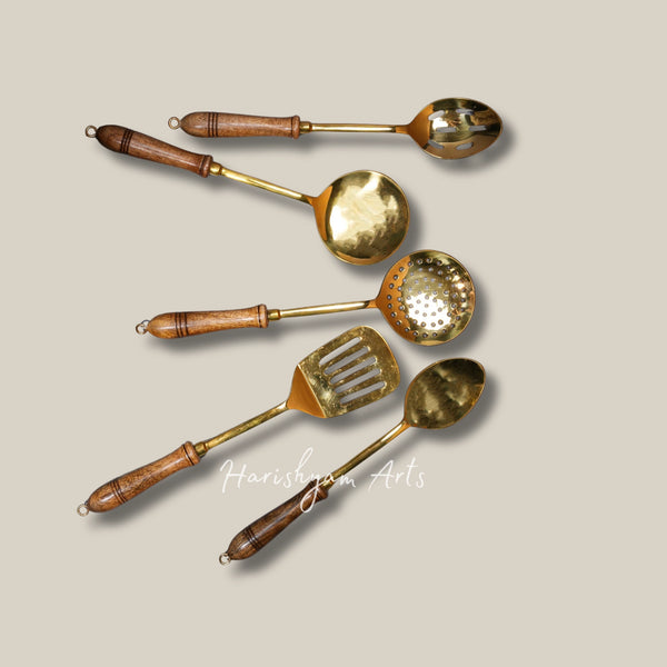 Traditional Brass Cooking Spoon Set for Indian Kitchen Essentials