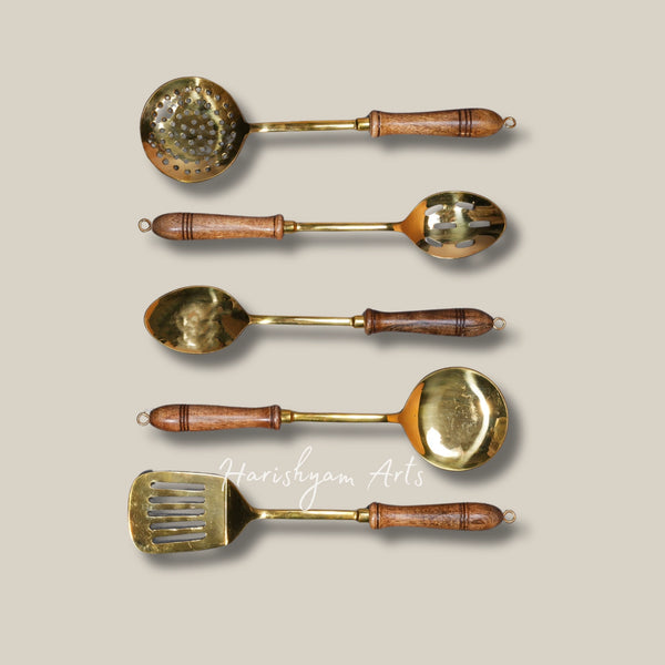 Traditional Brass Cooking Spoon Set for Indian Kitchen Essentials