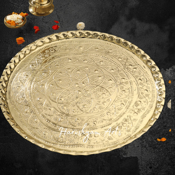 Traditional Handcrafted Brass Puja Thali for Home Mandir Use