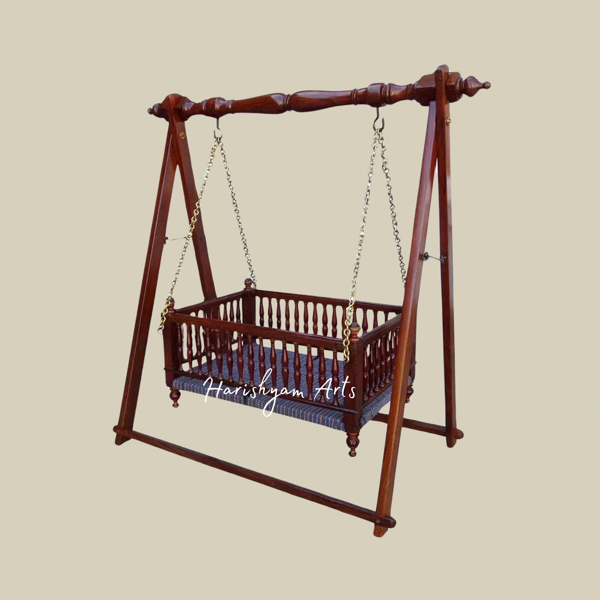 Traditional Handmade Teak Wood Baby Swing Cradle for Newborns