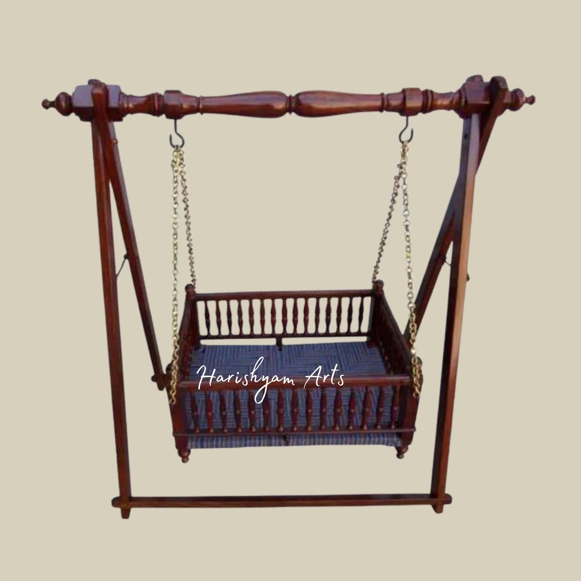 Traditional Handmade Teak Wood Baby Swing Cradle for Newborns1