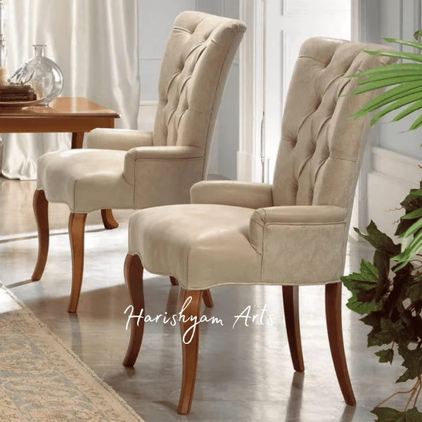 Traditional High Back Armchair with Plush Cushioning and Carved Wooden Frame