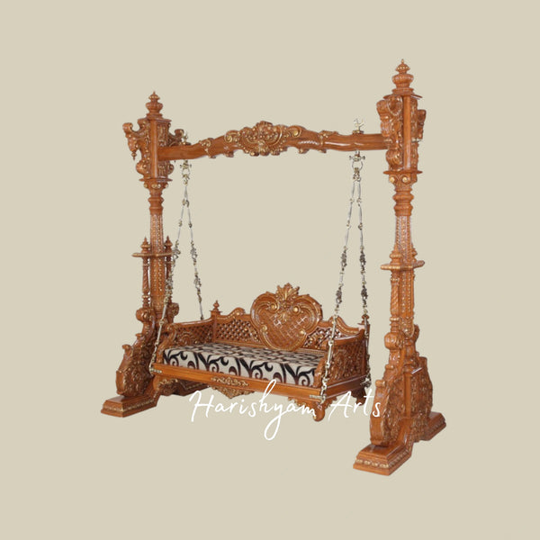 Traditional Indian Swing Jhula in Teak Polish for Living Room & Balcony