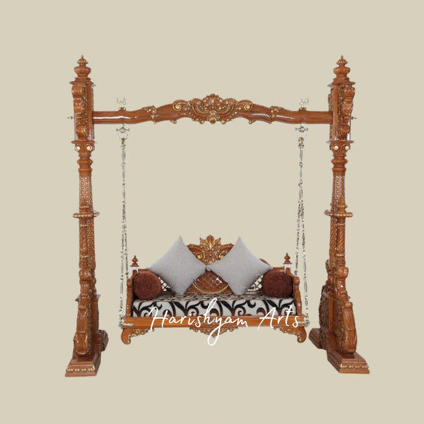 Traditional Indian Swing Jhula in Teak Polish for Living Room & Balcony